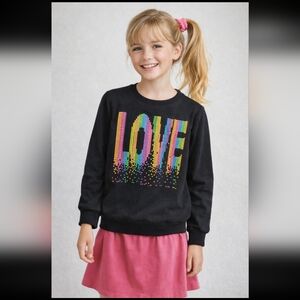 Colorful Love Graphic Y2K Kids Sweatshirt Girls Small Fits 10-12, Tag 14-16